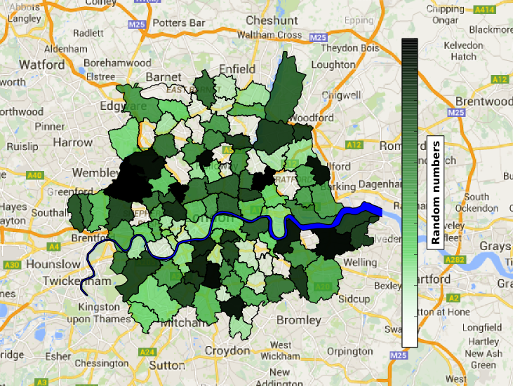 Example data on a map of London